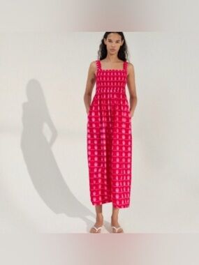 Zara Hot Pink Smocked Tube Top Midimaxi Dress